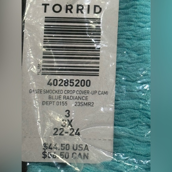 NWT Torrid gauze smocked sleeveless crop cover-up cami blue size 3X - Picture 7 of 7